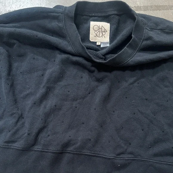 Black Cropped Sweatshirt with Subtle Eyelet Detail - Picture 3 of 3